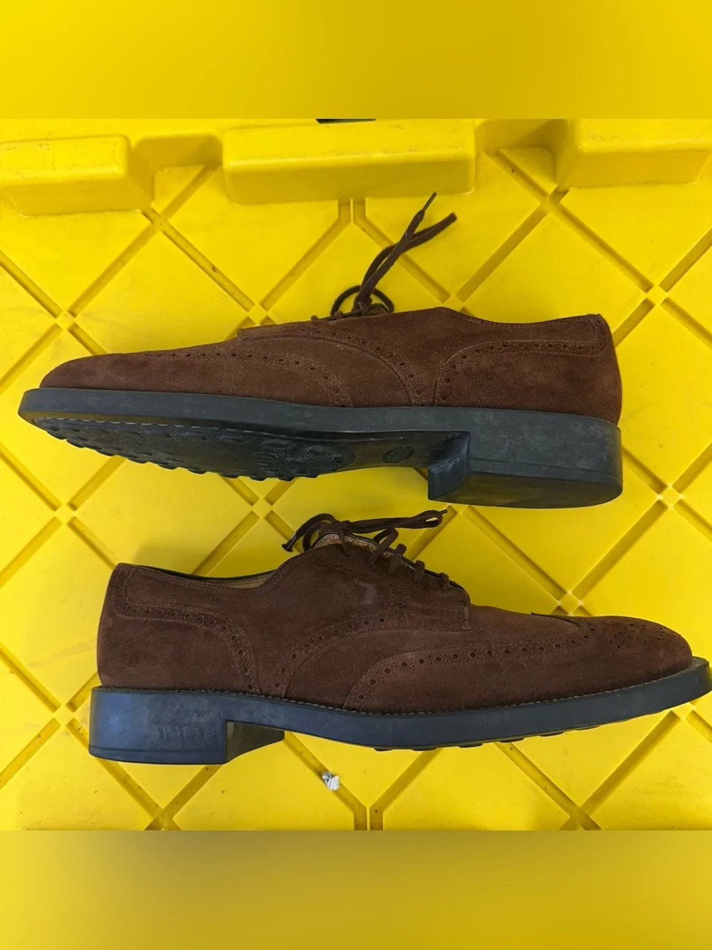 Tod's Shoes Suede Leather Wingtip Brogue Derby Mens Size 10 Brown Made In Italy